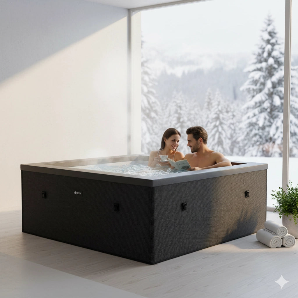 Piscina Spa Vasca Semi-Rigida 180x180x70 cm 6 Posti Riscaldamento Integrato Struttura in Schiuma NetSpa Celestia Nero