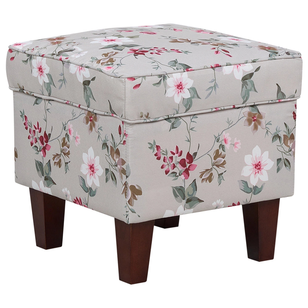 Poltrona con poggiapiedi Tessuto a motivi floreali grigio chiaro Gambe in legno Stile Wingback