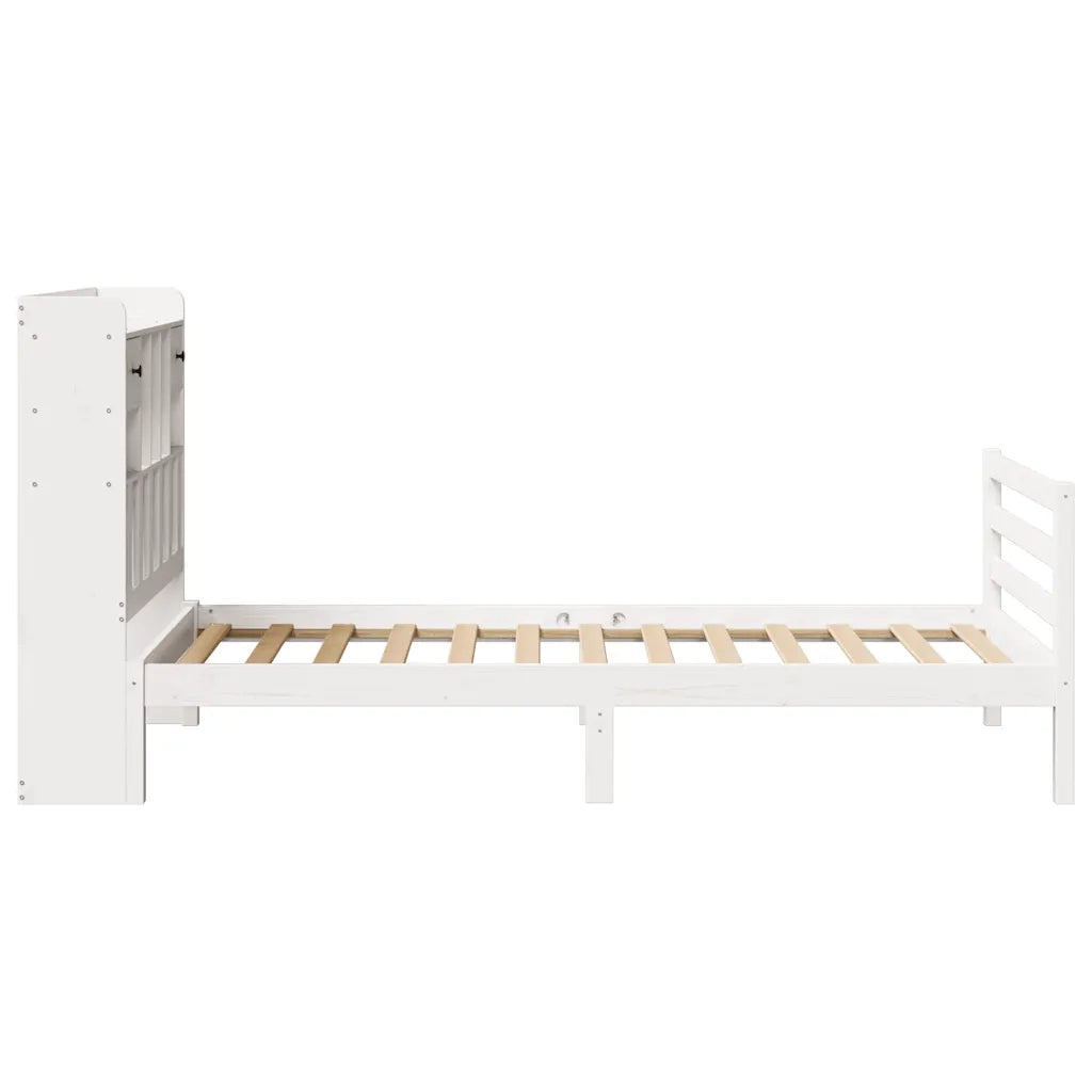 Letto Libreria senza Materasso-Struttura Letto con contenitore Bianca 90x200 cm Legno di Pino 627163