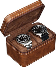 Borsa per orologi per uomo per 2 orologi, copertura compatta in pelle PU con interno in micro-suede, adatta per orologi e smartwatch fino a 55 mm (marrone chiaro/marrone scuro)