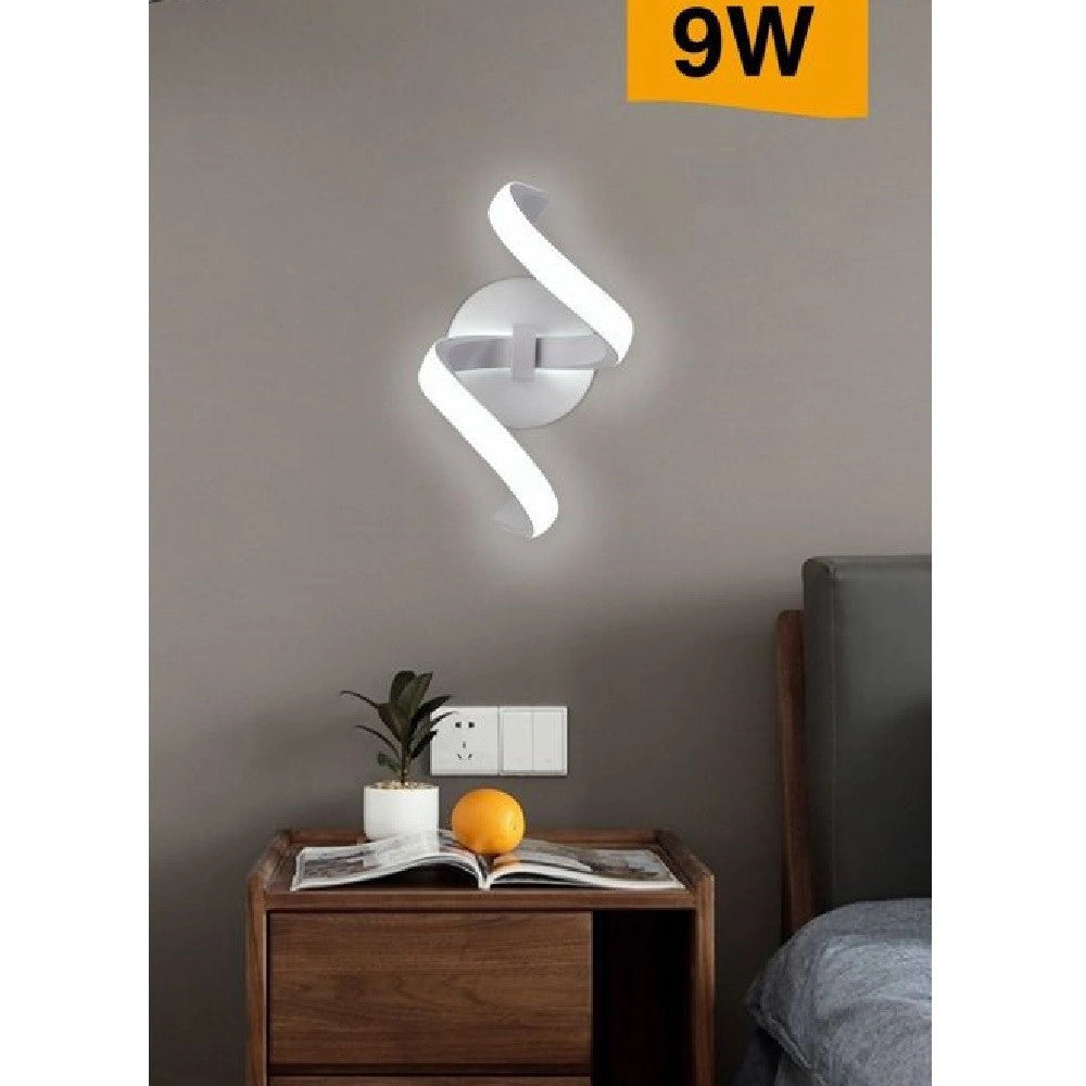 Trade Shop - Applique Led Da Muro 9 Watt Curva Spirale Luce Naturale Fredda Calda E58 Bianca - -bianco Freddo      -
