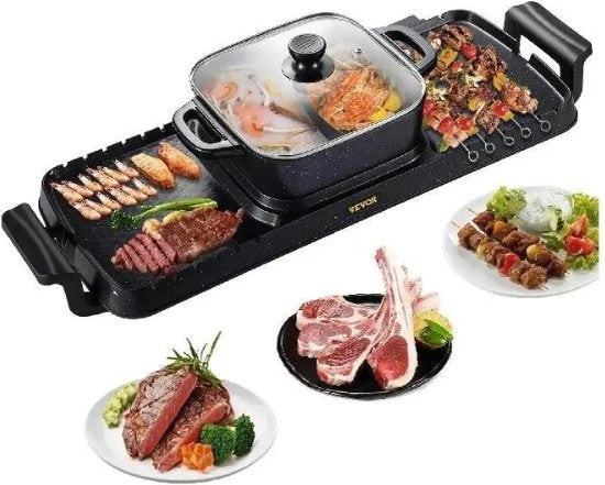 Barbecue elettrico 2 in 1 - Padella - Griglia - Ciotola termica.