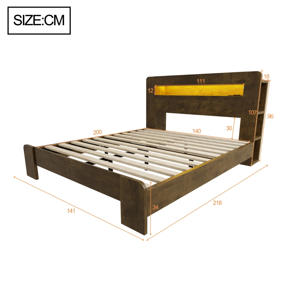 Letto matrimoniale 140x200 cm con contenitore, LED e prese integrate