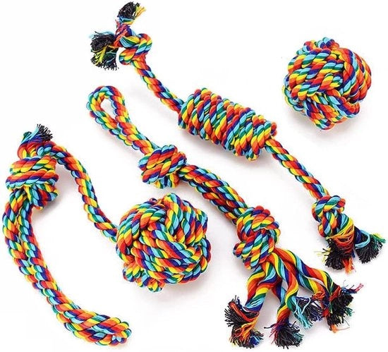 Set di giocattoli per cani 4 pezzi - Giocattolo di tiraggio Giocattoli per animali Corda Giocattolo interattivo - Miglior regalo per cani piccoli/medi
