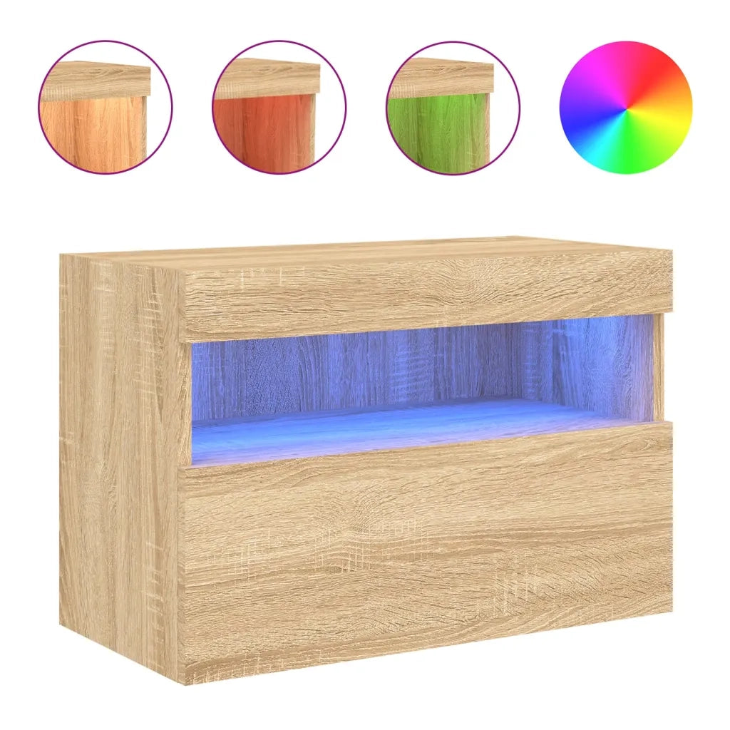 Mobile TV a Parete con Luci LED Rovere Sonoma 60x30x40 cm 837187