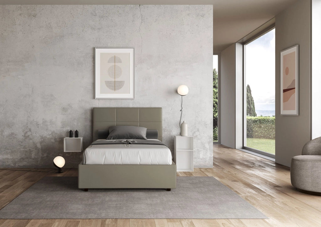 BS COM Letto una piazza e mezza senza rete imbottito 130x190 similpelle cappuccino
