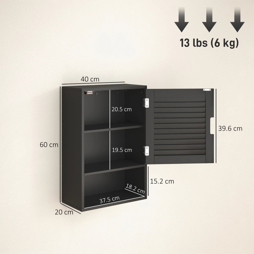 Armadietto Bagno a Parete con Ripiano Regolabile e Anta Ammortizzata, 40x20x60 cm, Nero