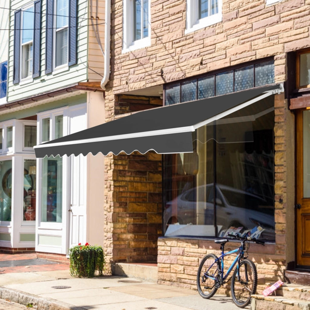 Tenda da sole retrattile, Tenda in alluminio con manovella e poliestere impermeabile, Grigio-Tende parasole