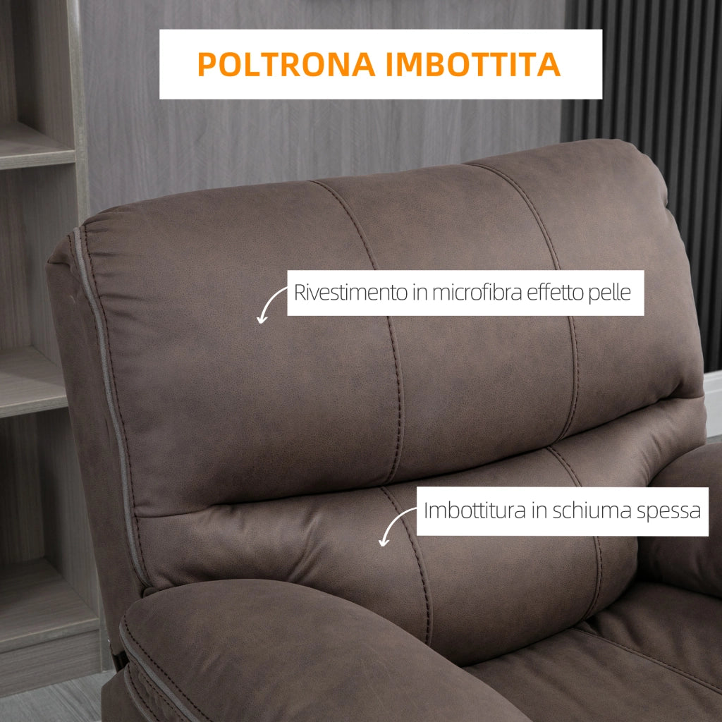 Poltrona Relax con Reclinazione Manuale e Poggiapiedi, in Microfibra e Acciaio, 97x90x96 cm, Marrone
