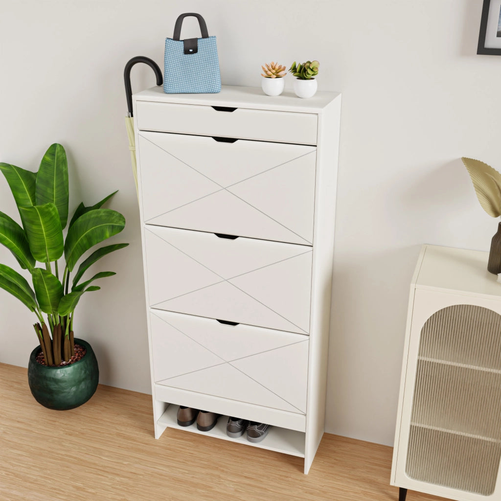 SCARPIERA 2 RIPIANI 3 CASSETTI IN MDF BIANCO
