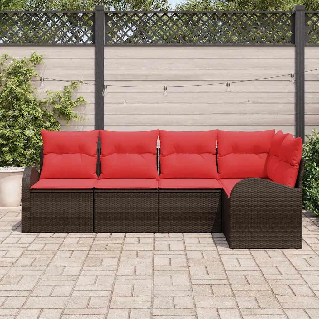 Set Divano da Giardino 5 pcs Marrone e Rosso polyrattan 3354713