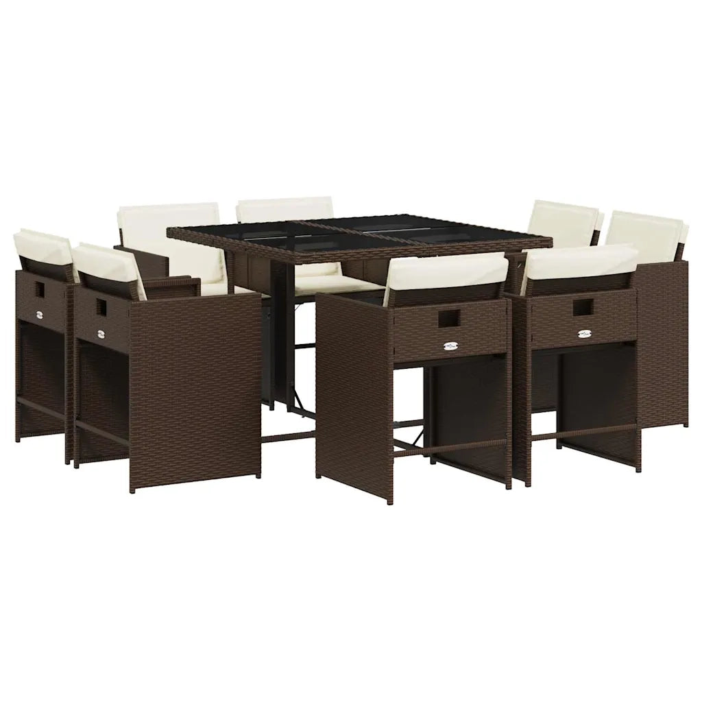 Set da Pranzo da Giardino 9pz con Cuscini Marrone in Polyrattan 3211197