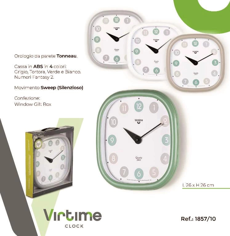 1 Pezzo Orologio da Parete Stondato Numeri Colorati 25 x 25 cm 4 Colori