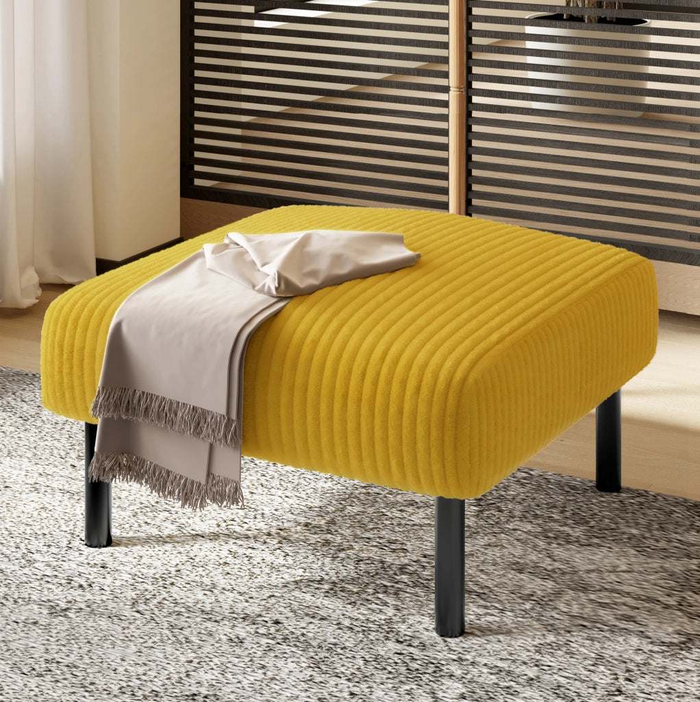Set divano; poltrona e pouf con tasca laterale in corduroy giallo
