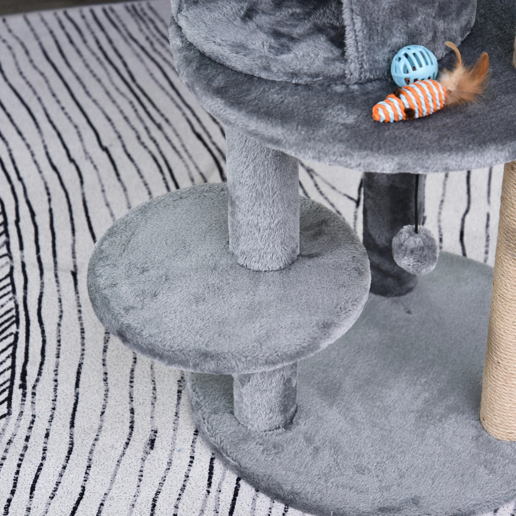 Tiragraffi per gatti 104 cm ¨C Xylo ¨C con grotta, palline gioco, colonne sisal, grigio