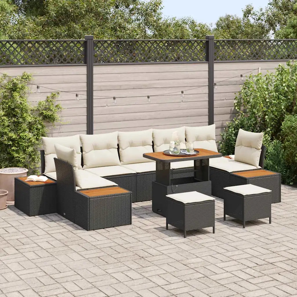 Set Divano da Giardino con cuscino 10 pcs Nero Poly Rattan 3364850
