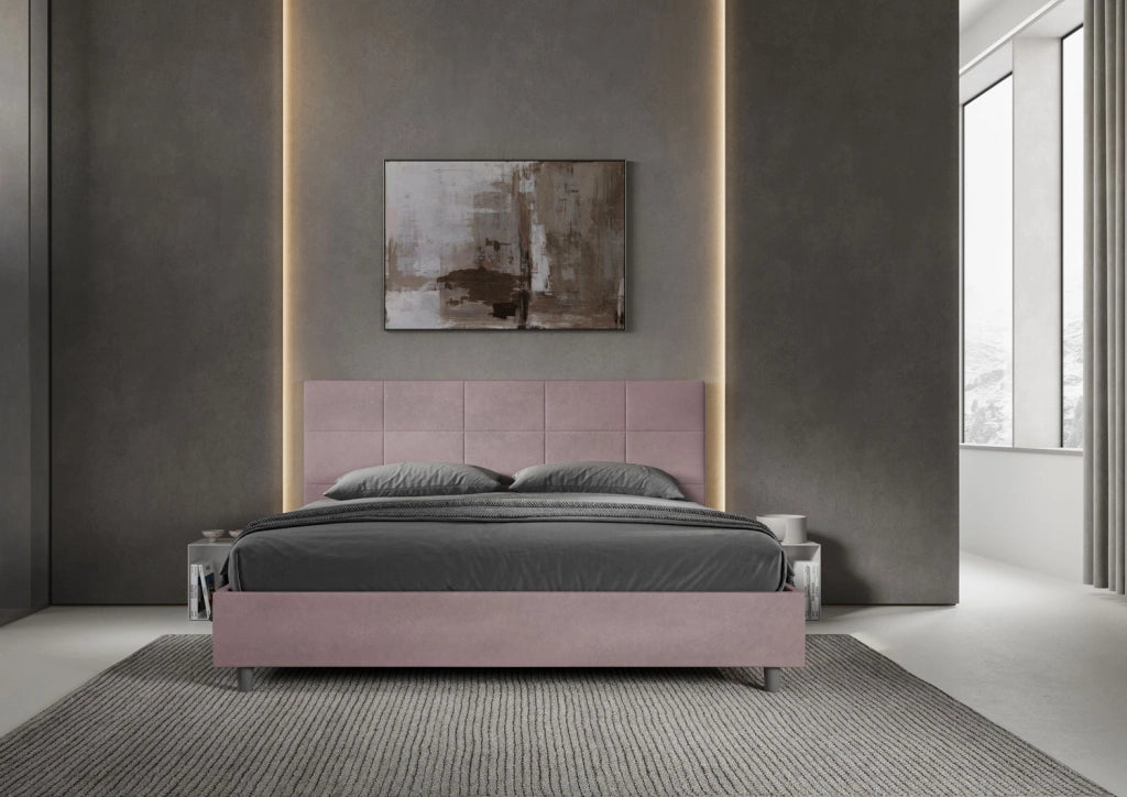 BS COM Letto matrimoniale king size con rete imbottito 190x190 microfibra glicine