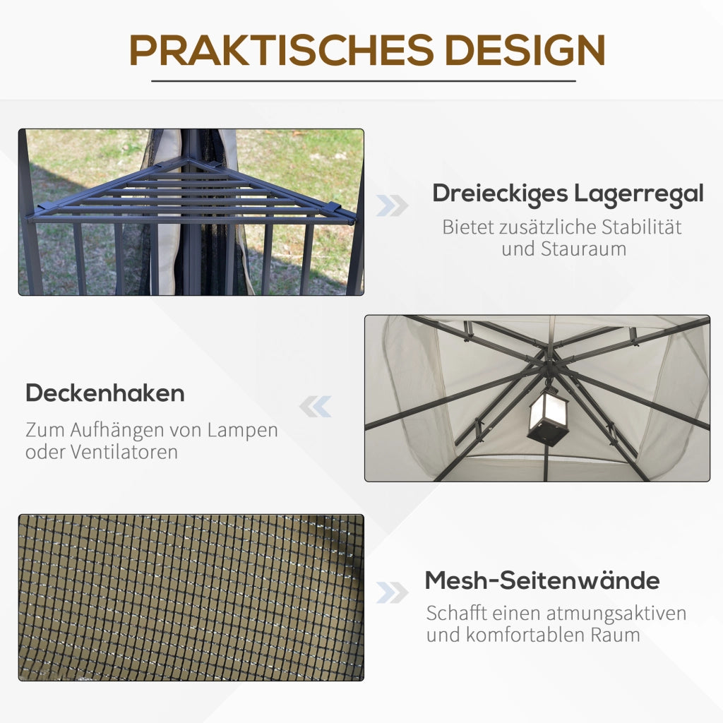 Gazebo da giardino con doppio tetto e 4 pareti laterali ¨C zephmum ¨C metallo e poliestere beige 299x299x274 cm
