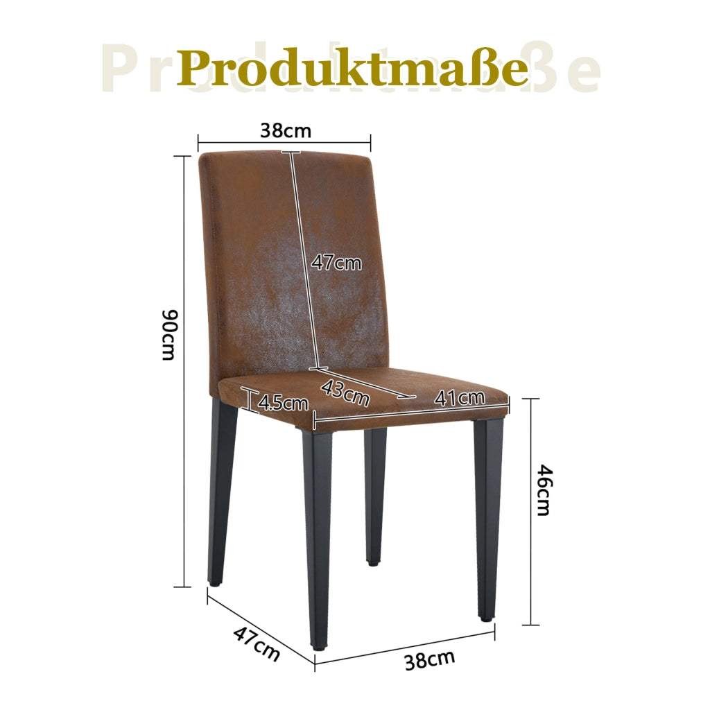 Set di 2 sedie da pranzo moderne in tessuto marrone e metallo nero, stile minimalista