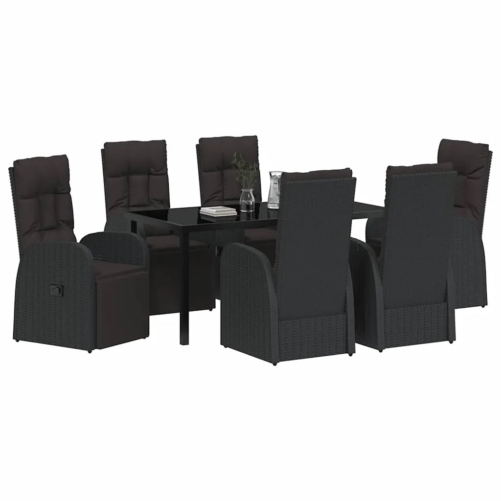 Set da Pranzo per Giardino con cuscino 7 pcs Nero polyrattan