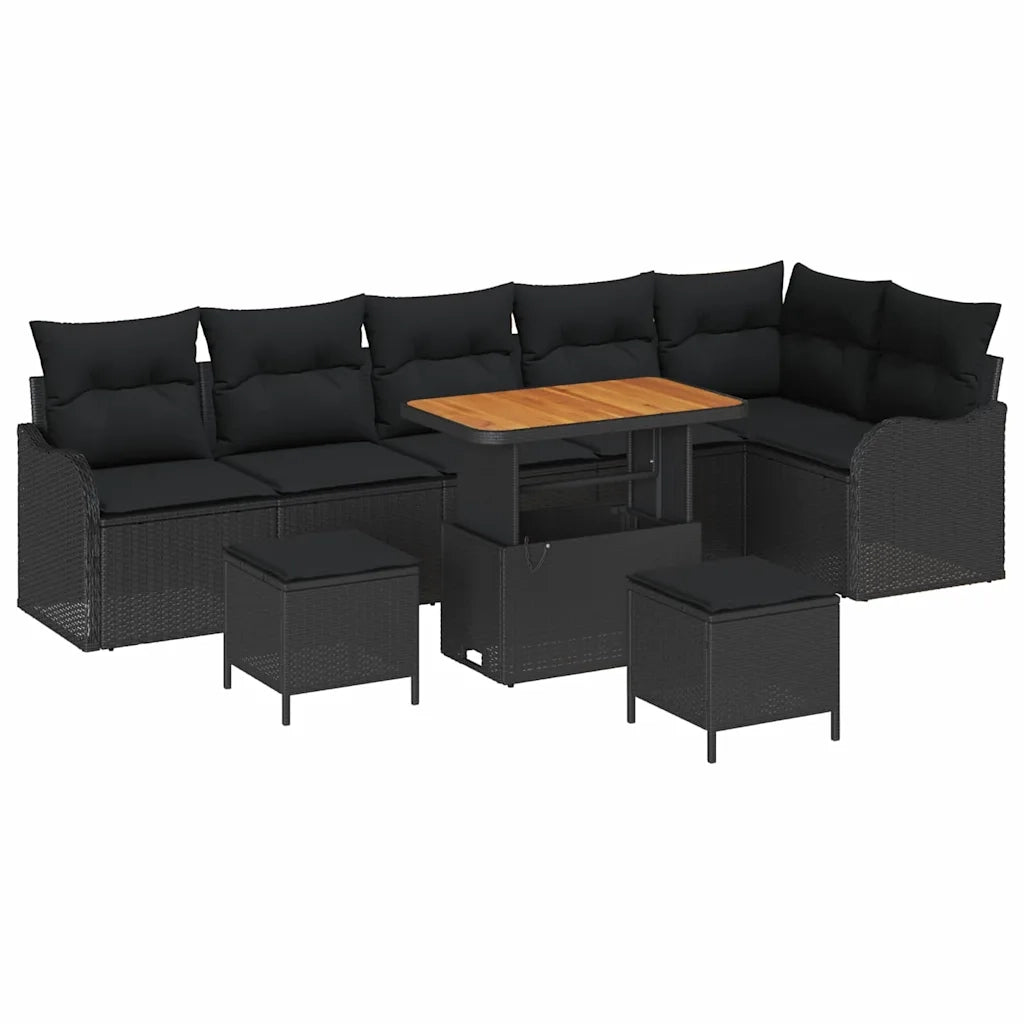 Set Divano da Giardino con cuscino con archiviazione 9 pcs Nero