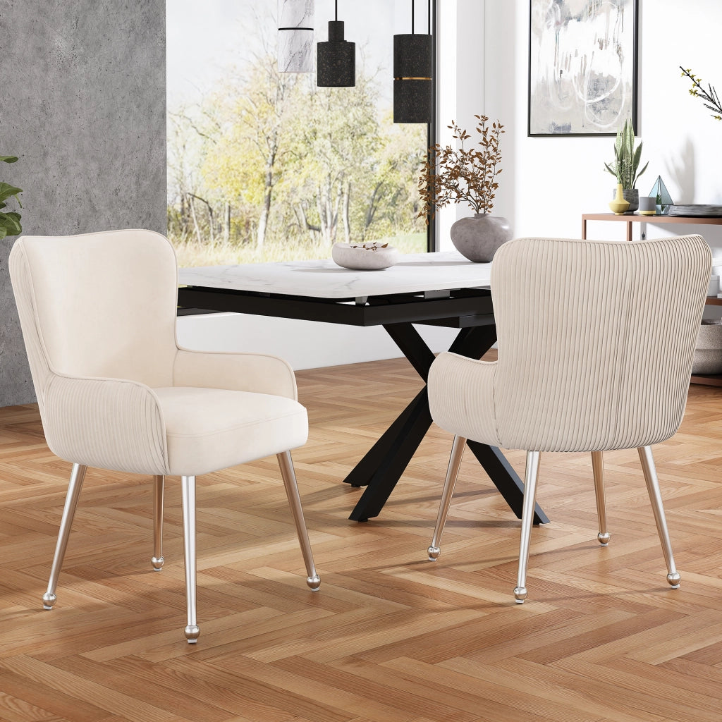 Sedia da pranzo 6 pezzi con braccioli e supporto lombare, in velluto, Beige