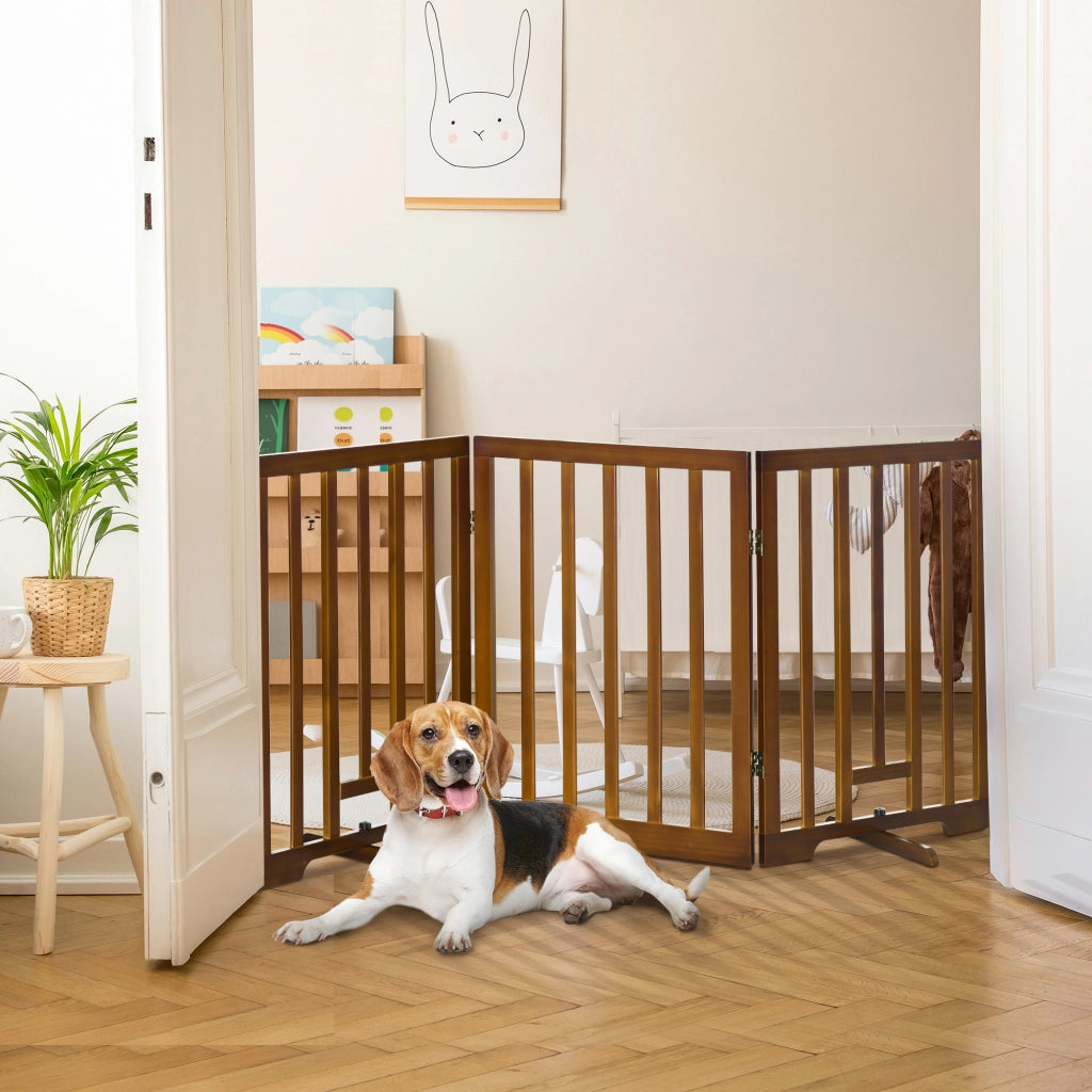 Cancello per Cani Pieghevole 3 Pannelli ¨C Zephmum ¨C Legno Pino Marrone Scuro 181x35x76 cm