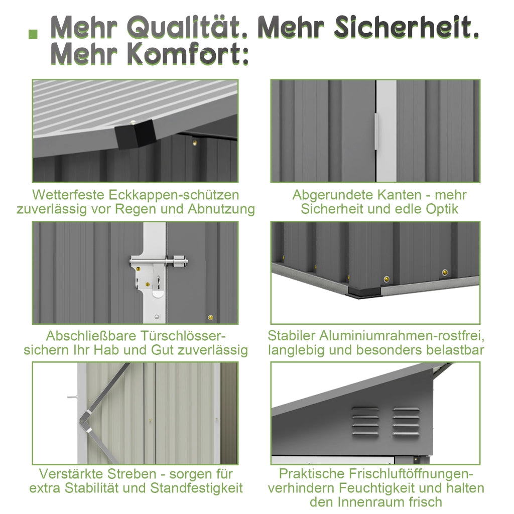 Capanno da giardino in metallo di 4'x8'; capanno di estensione con porta chiudibile a chiave e 2 bocchette; deposito attrezzi per giardino e patio; grigio