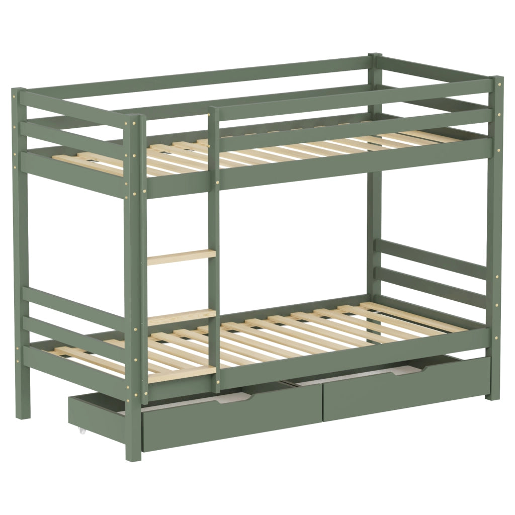 Letto a castello per bambini 190x90 cm verde con cassetti AMBER