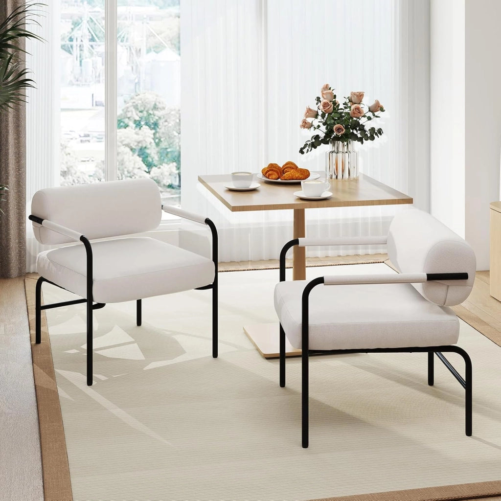 Poltrona da Salotto, Poltrona Ergonomica con Schienale Cilindrico e Braccioli in Metallo, Sedia Imbottita Laterale per Soggiorno, Camera da Letto e Sala Lettura, Portata 150 kg