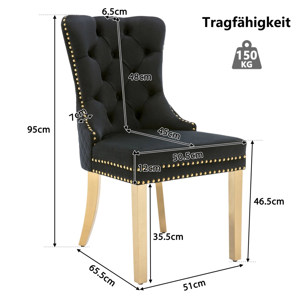 Sedia da Pranzo Imbottita in Velluto con Schienale e Gambe Dorate ¨C Xylo ¨C Nero/Oro