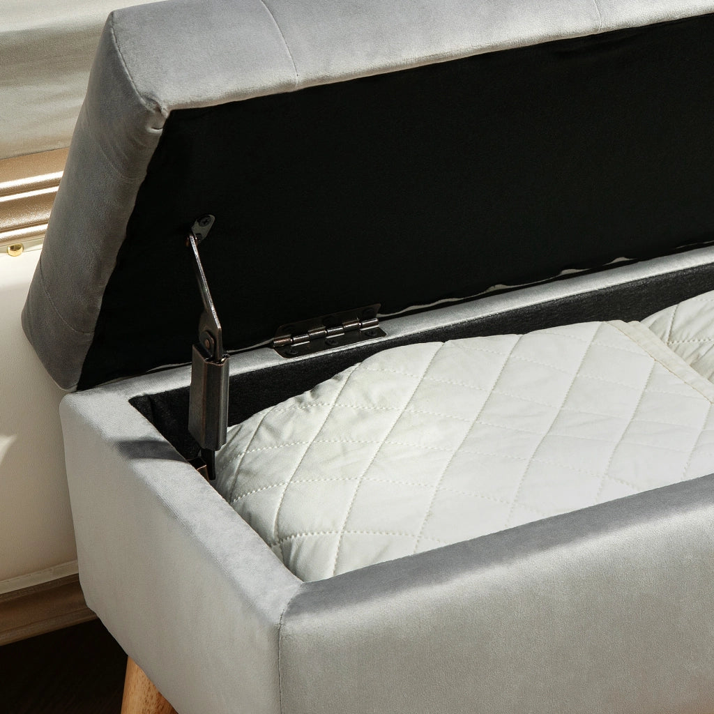 Cassettiera in tessuto effetto velluto con piedi in legno ¨C zephmum ¨C grigio 80x35x42 cm