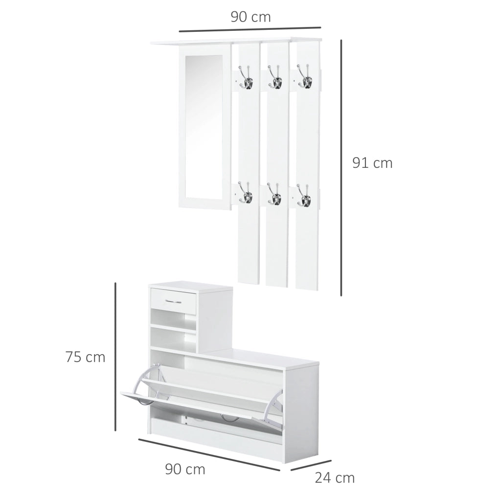Mobile d'ingresso con appendiabiti, specchio e scarpiera ¨C Minimal ¨C bianco