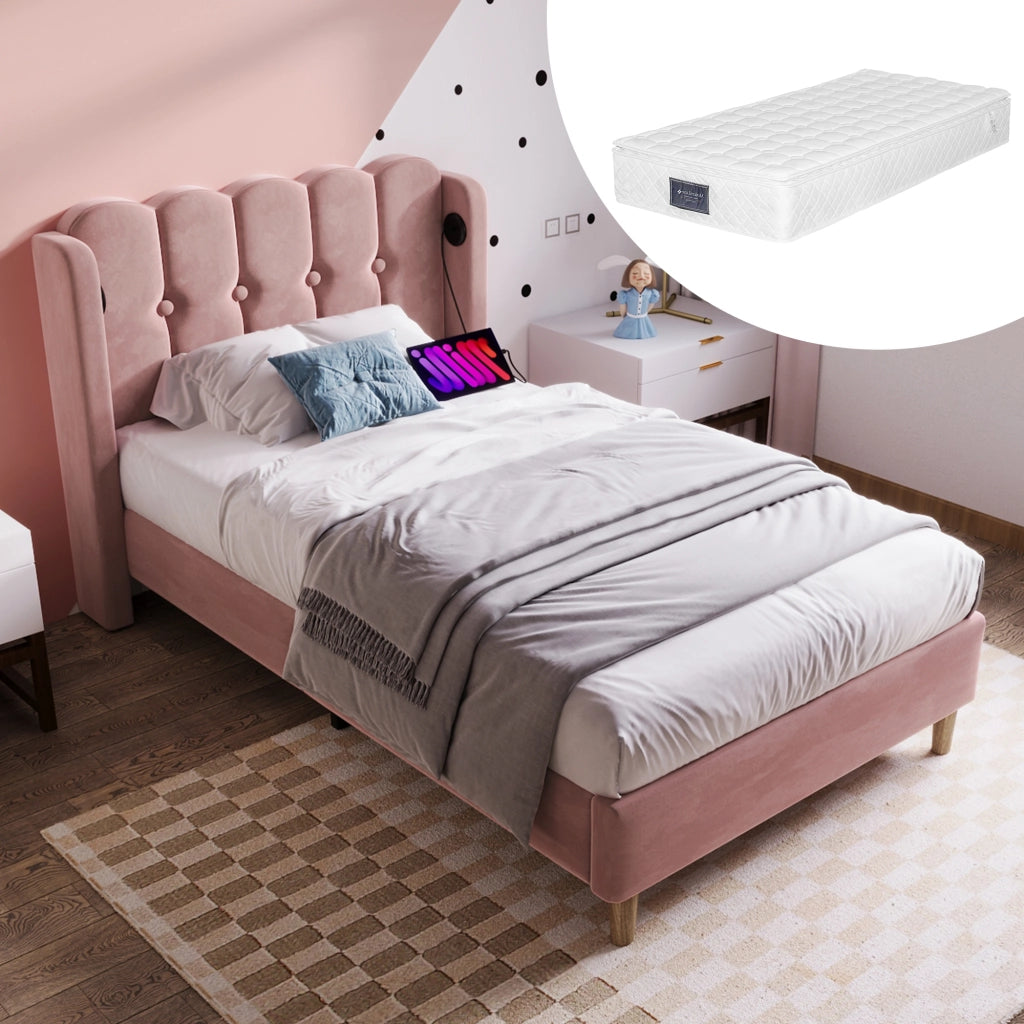 letto imbottito velluto rosa 90 x 200 cm