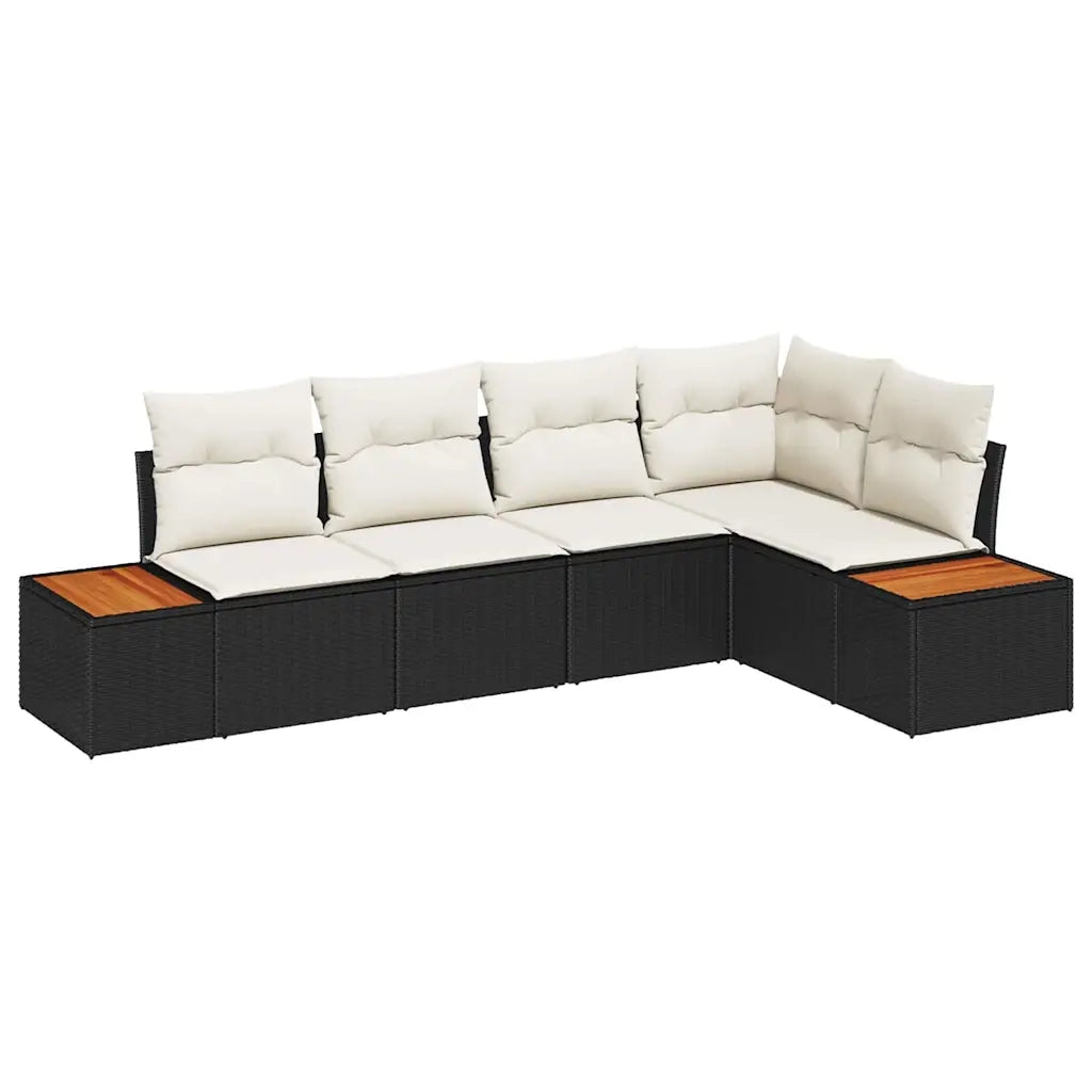 Set Divano da Giardino 5 pcs Nero e crema Poly Rattan 3356752