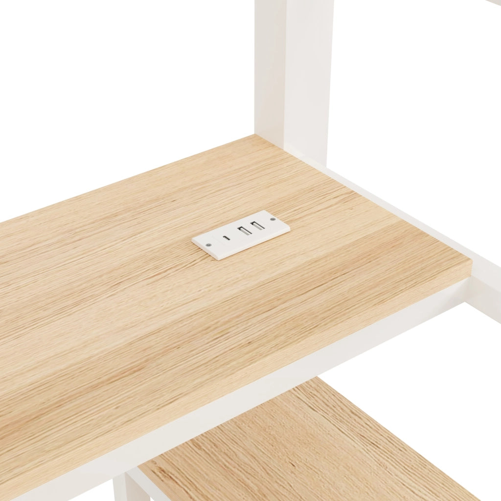 Letto a Soppalco con Scrivania e LED ¨C MINIMAL ¨C Bianco, 140x200, Metallo