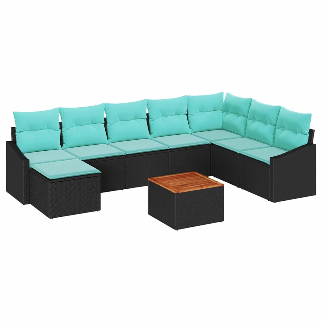 Set Divano da Giardino con cuscino 9 pcs Nero polyrattan 3347872