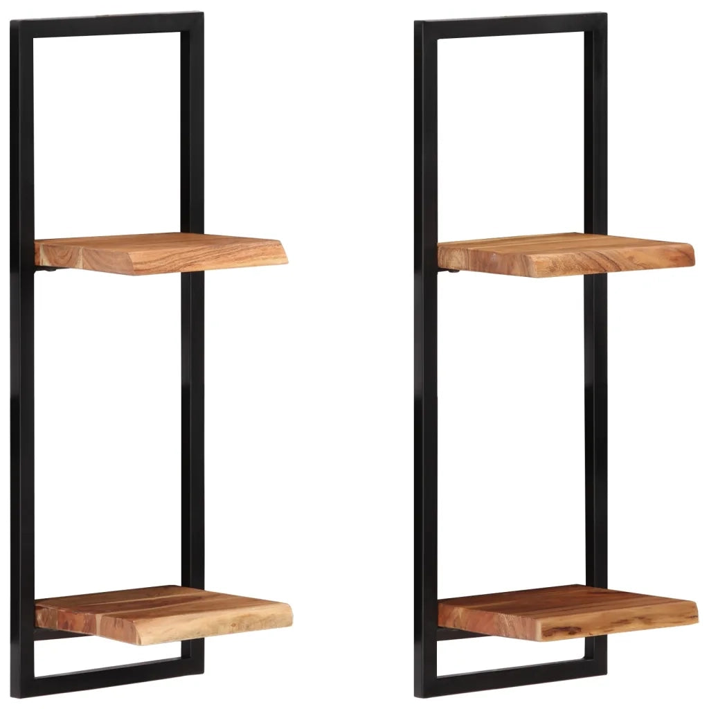 Mensole Parete 2 pz 25x25x75 cm Legno Massello Acacia e Acciaio 338462