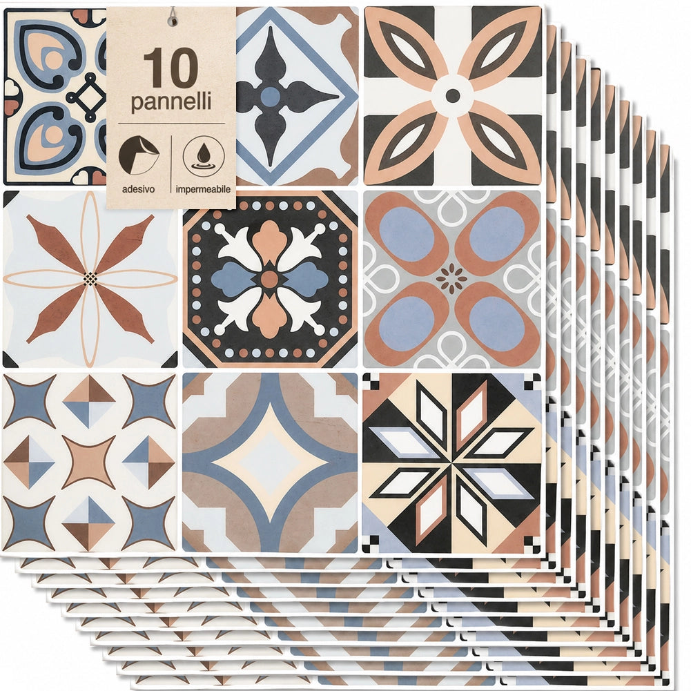 Set 10 Pannelli Adesivi Piastrelle per Muro Parete 30.5 cm Decorazione Mosaico