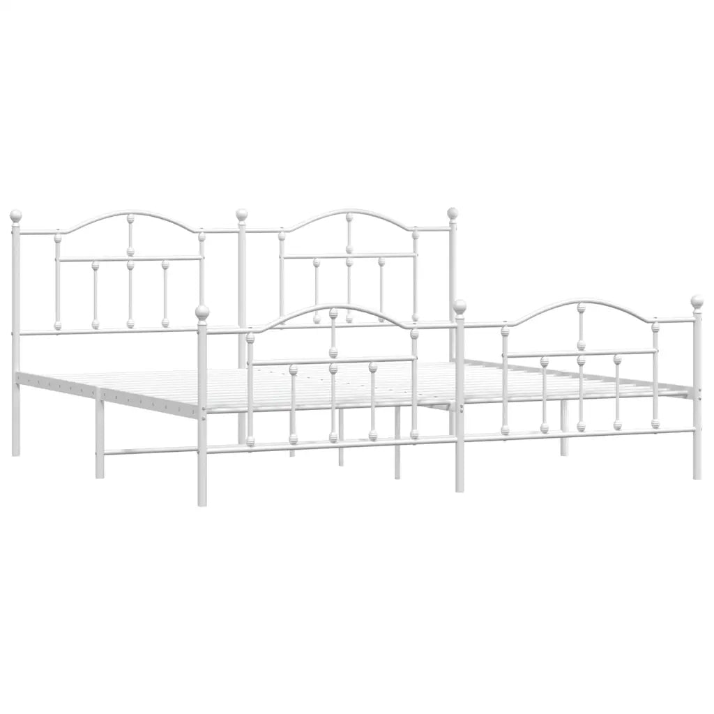 Letto matrimoniale | Letto per adulti | Giroletto con Testiera e Pediera Metallo Bianco 200x200 cm