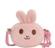 Borsa Plush per Ragazze - Tascabella con Motivo di Coniglio in Pelle Rosa