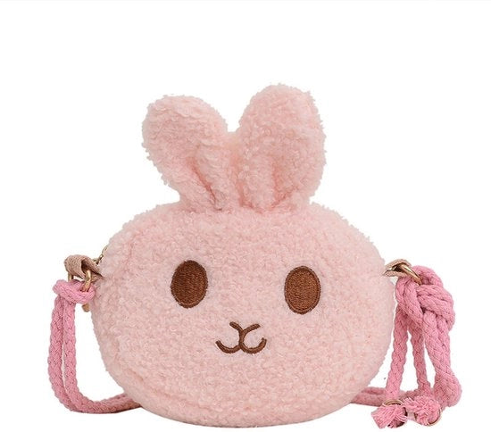 Borsa Plush per Ragazze - Tascabella con Motivo di Coniglio in Pelle Rosa