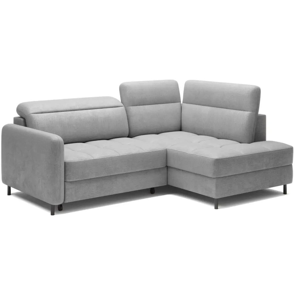 Divano ad angolo destro convertibile BARNEA 208 cm grigio chiaro con vano portaoggetti