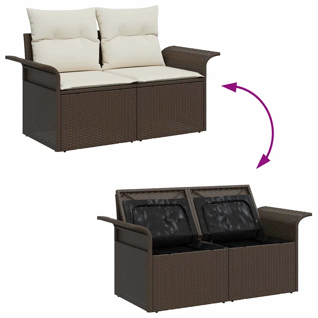 Set Divano da Giardino con cuscino 9 pcs Marrone e Crema 3357071