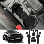 Materassini antislip per Ford Puma 2020-2024, materassini in gomma per console centrale, materassini per sportello, materassini per tazza, accessori per Ford Puma materassini antislip in gomma (nero)