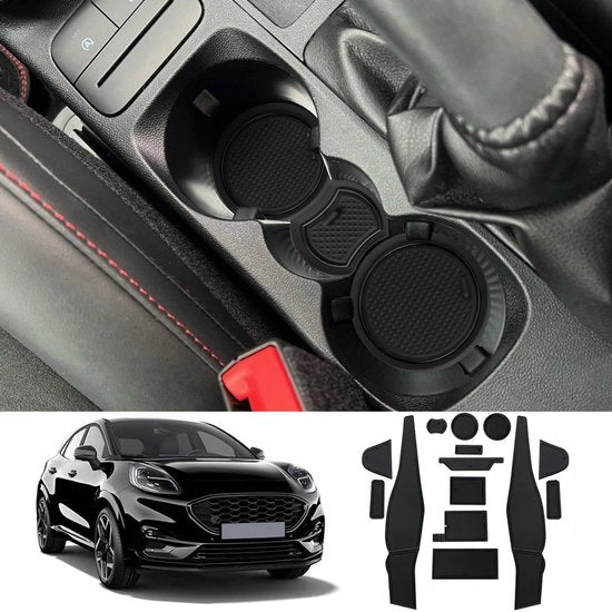 Materassini antislip per Ford Puma 2020-2024, materassini in gomma per console centrale, materassini per sportello, materassini per tazza, accessori per Ford Puma materassini antislip in gomma (nero)