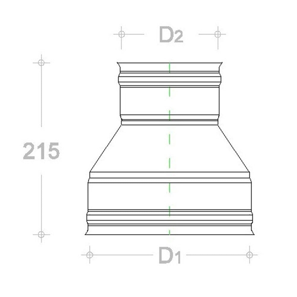 Raccordo inox 6 decimi aisi 304 da f 200 a f variabile, diametro 100mm