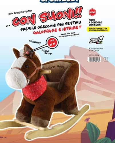 Cavallo a Dondolo per Bambini 1 Anno 2 Anni 3 Anni 4 Anni Pony in Legno con Verso Reale funzionante 68x33x50(h)