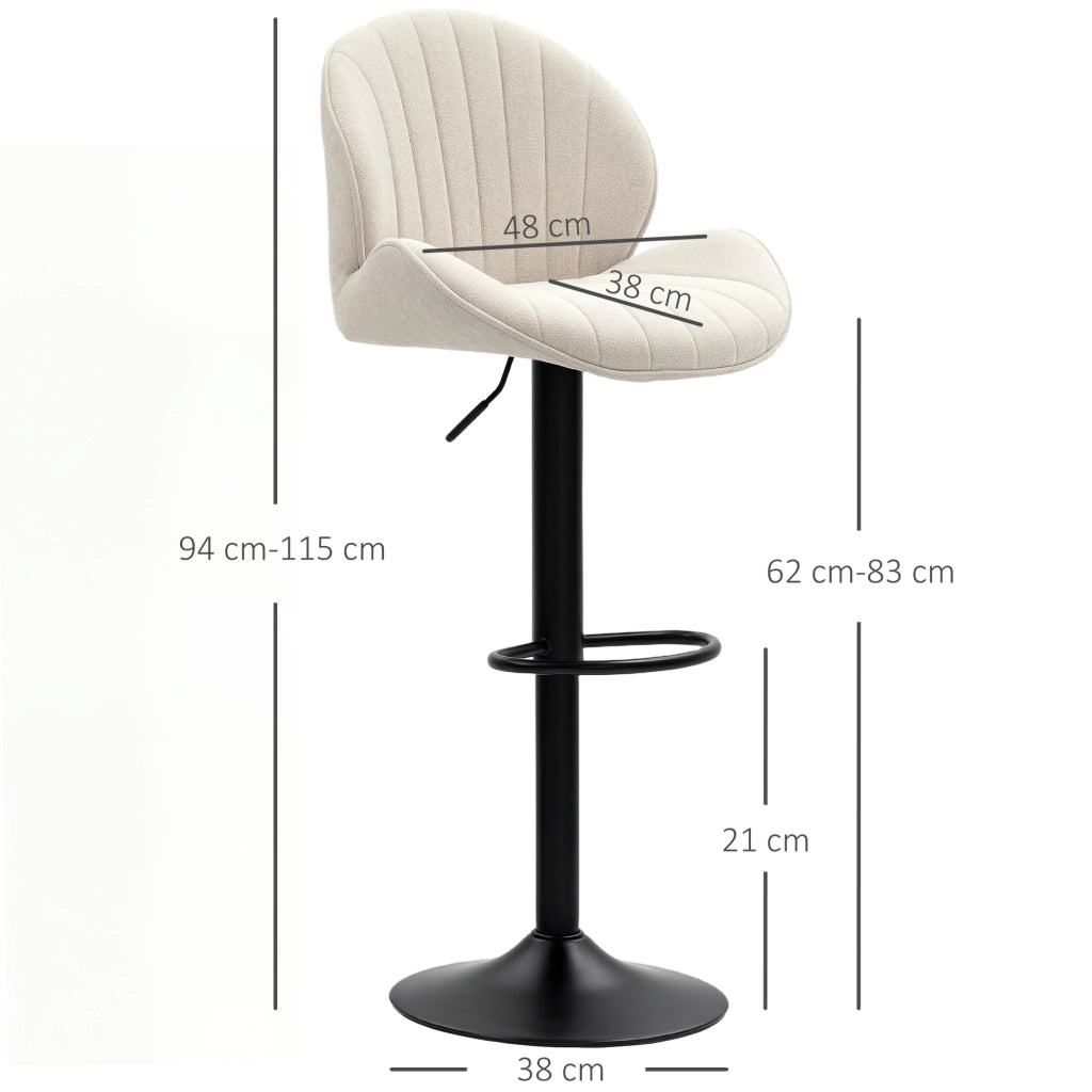 Set 2 Sgabelli da Bar con Schienale a Conchiglia 48x50x94-115 cm in Tessuto Effetto Ciniglia Nero e Beige