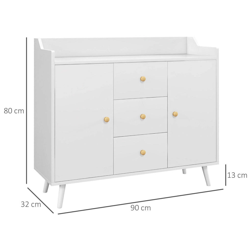 Credenza Moderna con 3 Cassetti e 2 Ante ¨C Minimal ¨C Bianco 90x32x80 cm